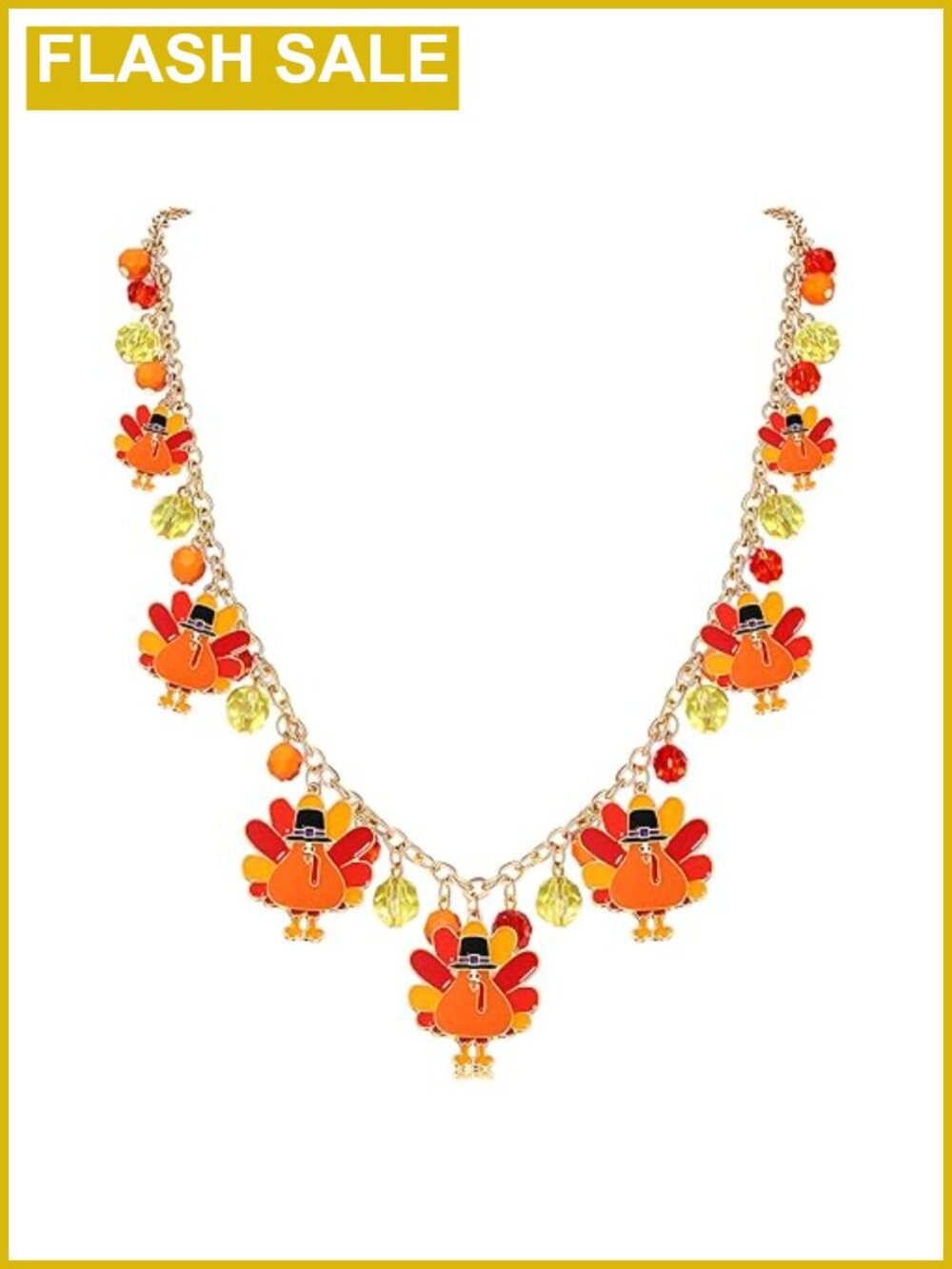 Long Beaded Turkey Charm Pendant Necklace Thanksgiving Fall Jewelry